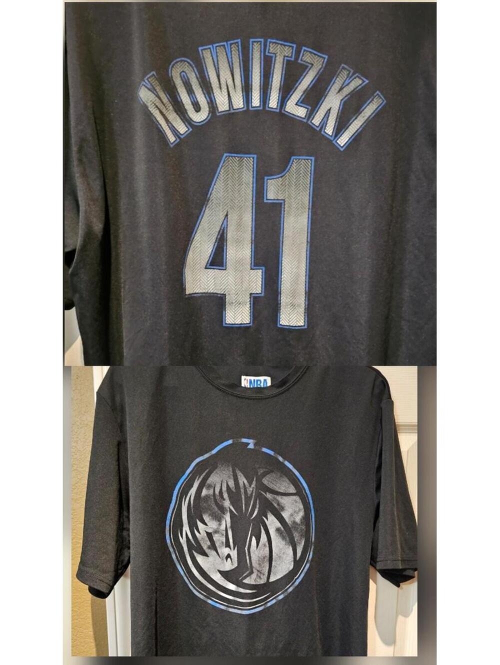NBA Dallas Mavericks Dirk #41 Black Dri Fit with Mascot on Front Size L